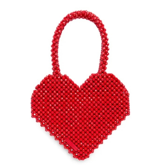 Loeffler Randall Maria Red Beaded Heart-Shaped Handbag Fair Condition - Picture 7 of 9
